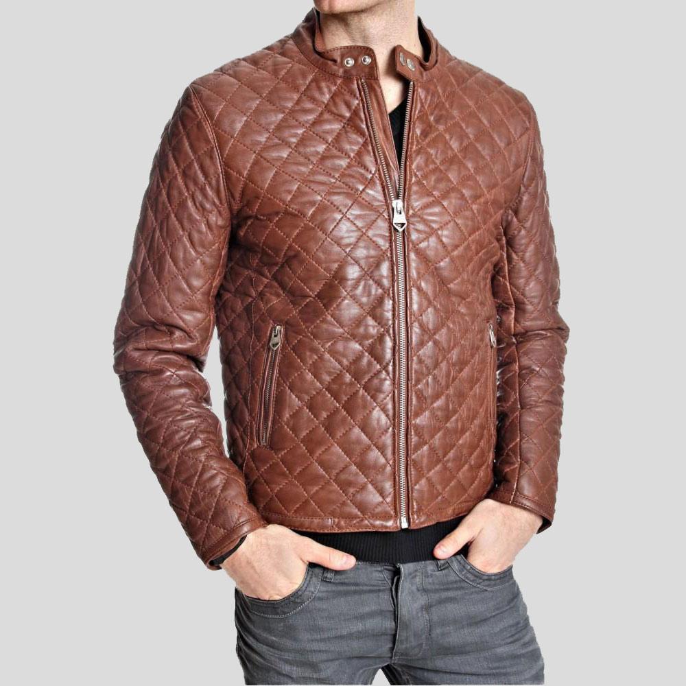 Hutch Brown Quilted Leather Jacket - Shearling leather