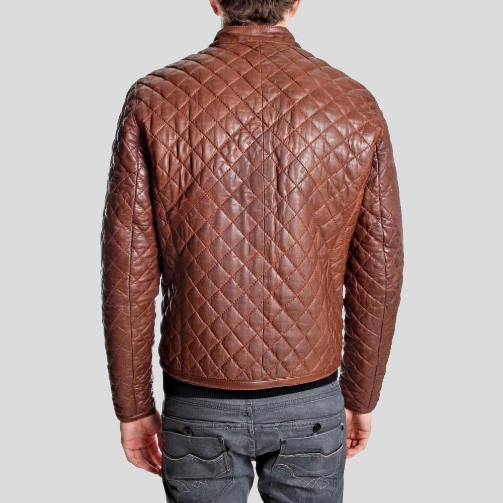 Hutch Brown Quilted Leather Jacket - Shearling leather