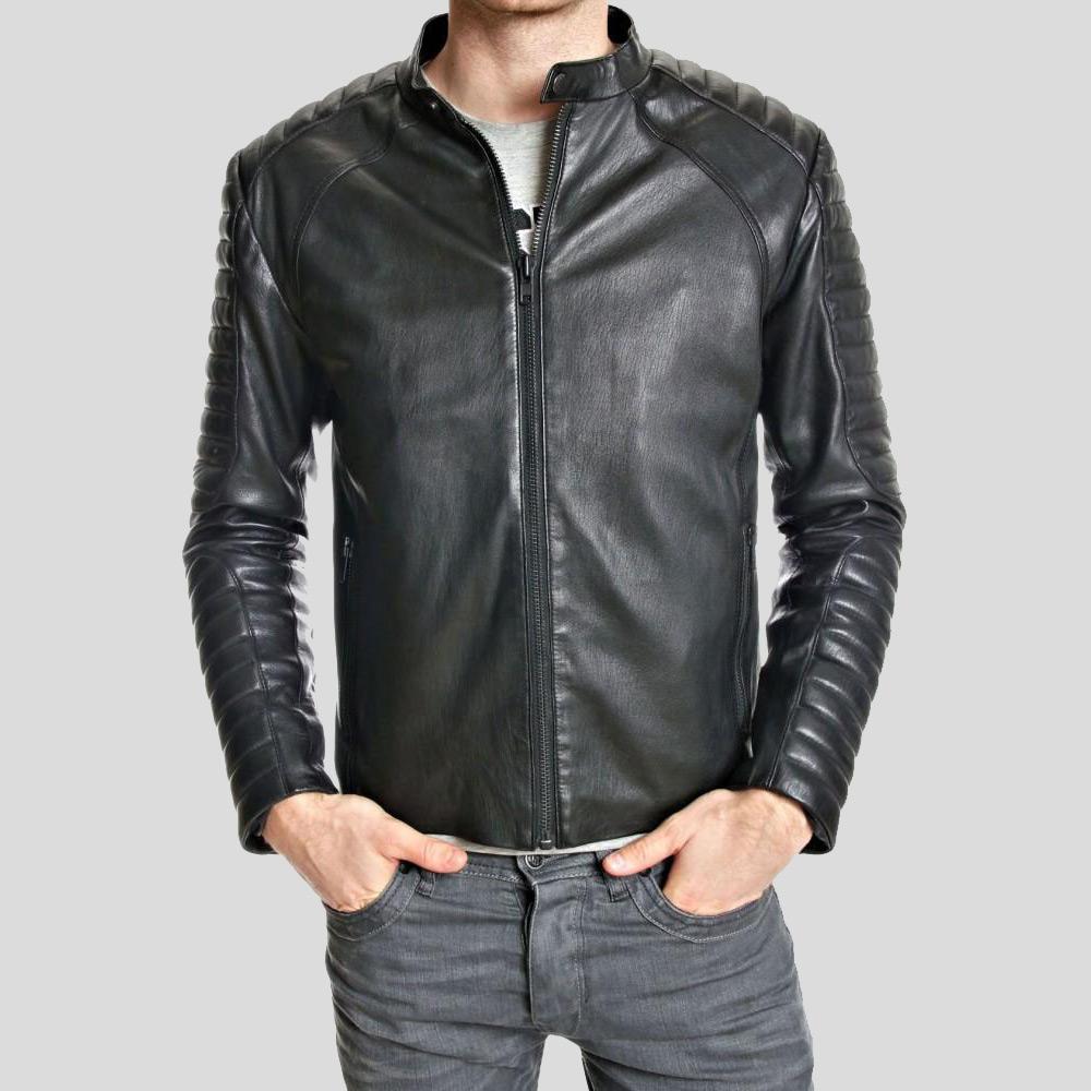 Iwan Black Quilted Genuine Leather Jacket - Shearling leather