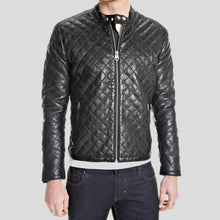 Load image into Gallery viewer, Kyler Black Quilted Leather Jacket - Shearling leather
