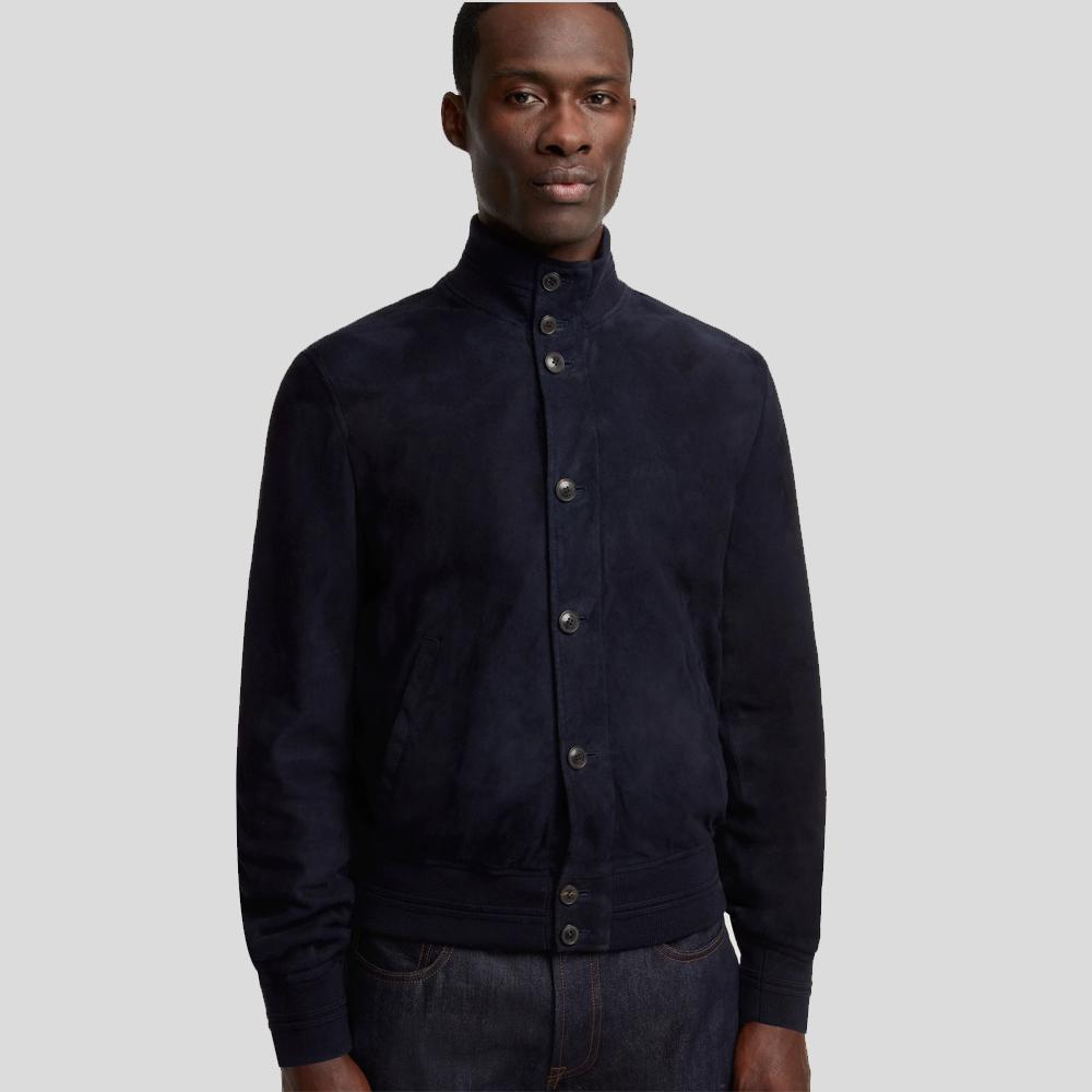 Quinton Blue Suede Leather Jacket - Shearling leather