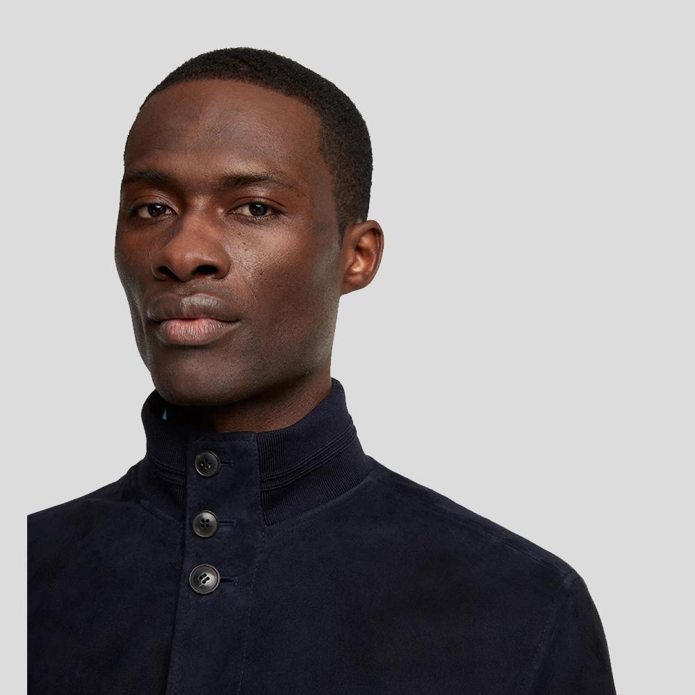 Quinton Blue Suede Leather Jacket - Shearling leather