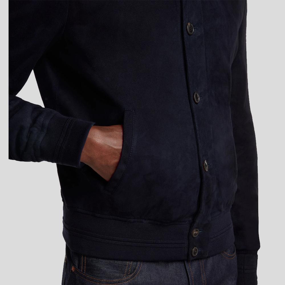 Quinton Blue Suede Leather Jacket - Shearling leather