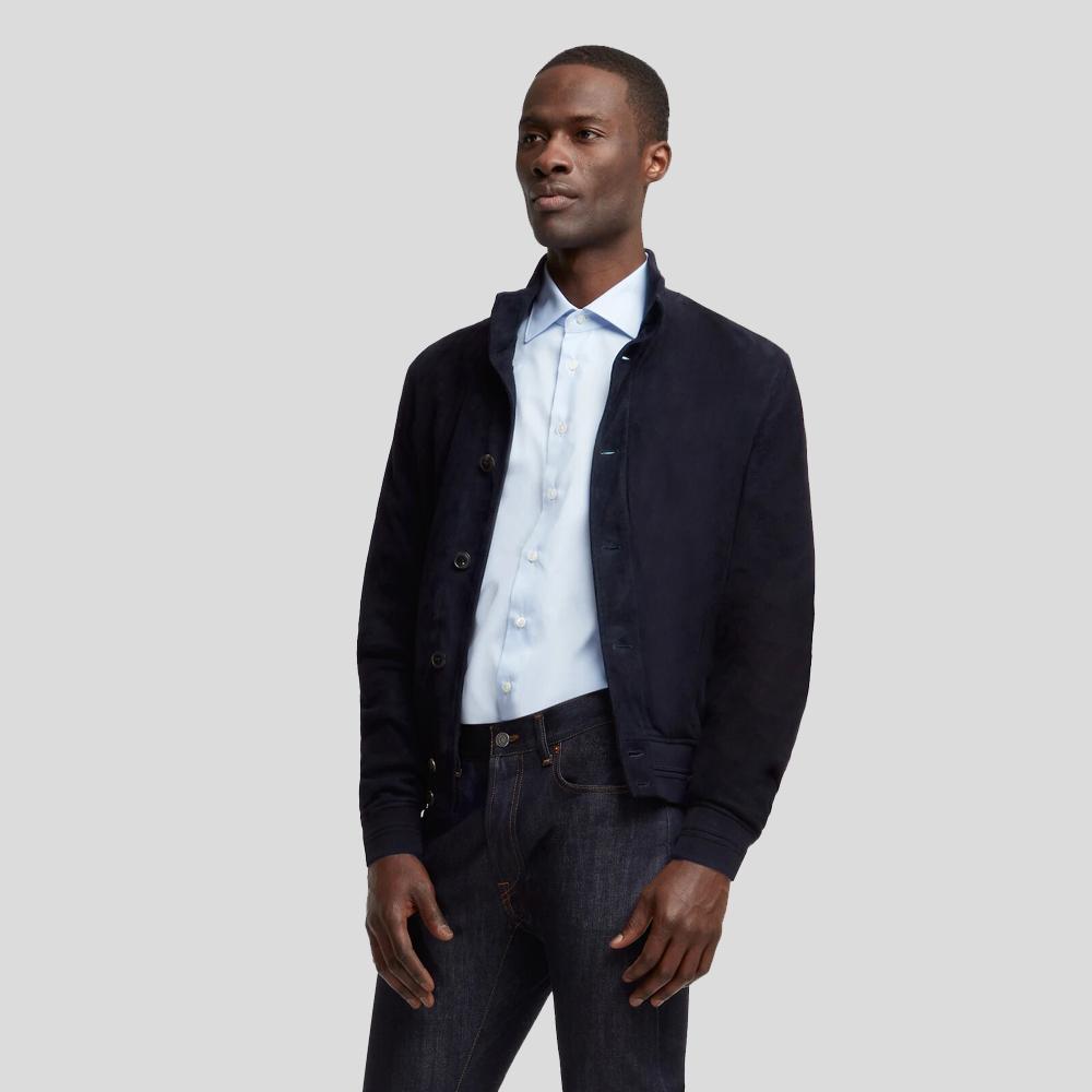 Quinton Blue Suede Leather Jacket - Shearling leather