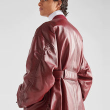 Load image into Gallery viewer, Women&#39;s Red Oversized Sheepskin Leather Bomber Jacket
