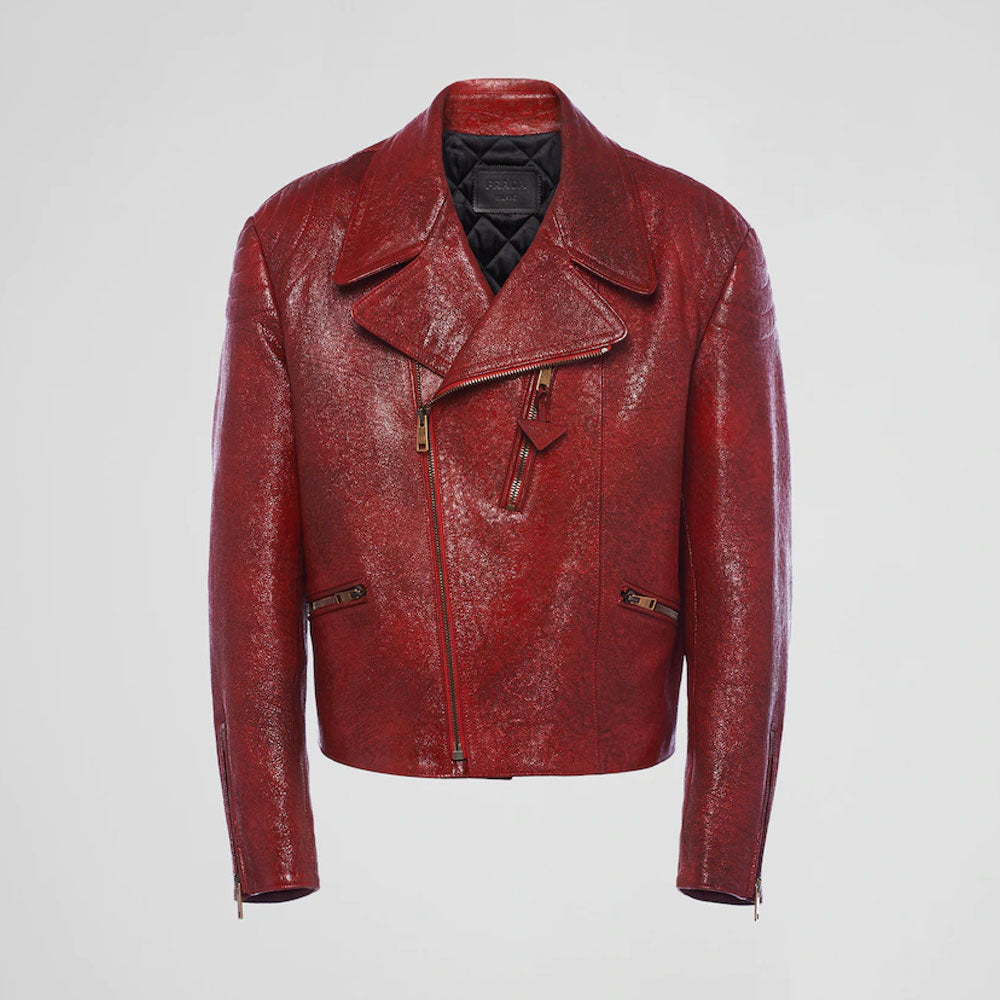 Women's Red Sheepskin leather biker jacket