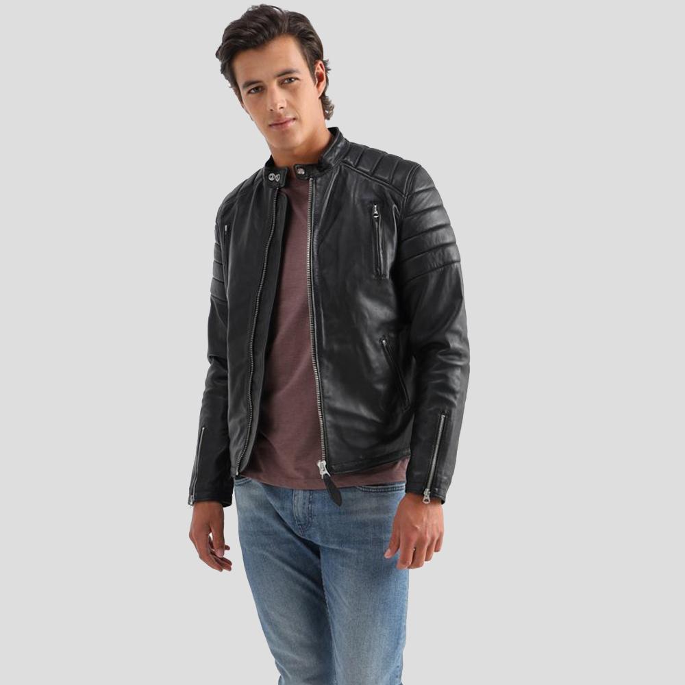 Rene Black Quilted Lambskin Leather Jacket - Shearling leather