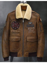 Load image into Gallery viewer, Mens B3 Flying Bomber Coat Embroidered  Leather Jacket
