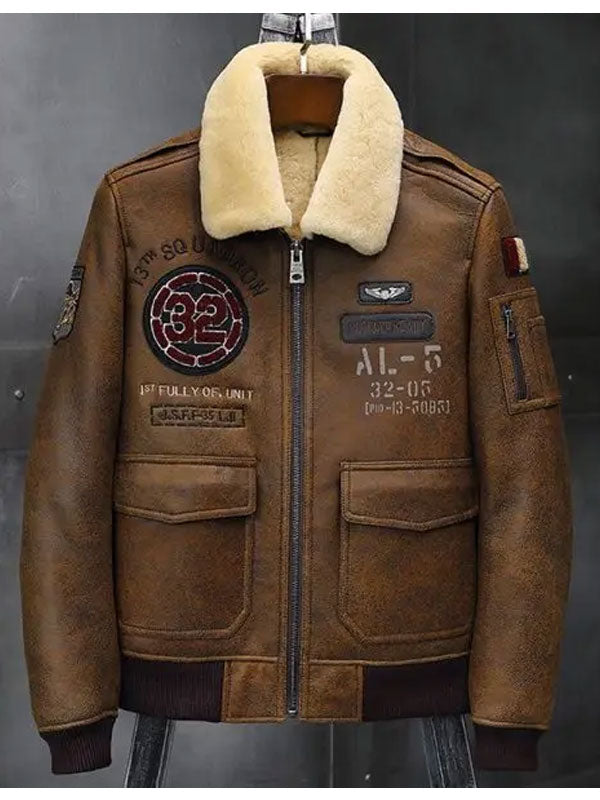 Mens B3 Flying Bomber Coat Embroidered  Leather Jacket