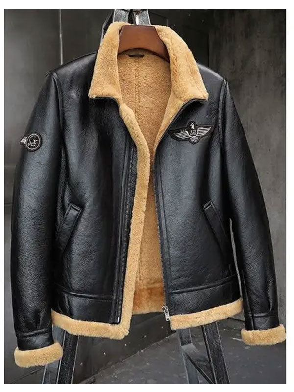Mens Sheepskin Motorcycle Shearling Leather Bomber Jacket 