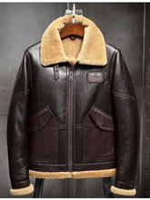 Load image into Gallery viewer, Leather Jacket Fur Coat Airforce Flight Jacket
