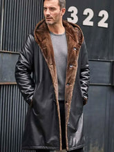 Load image into Gallery viewer, Cowhide Shearling Fur Parkas Hooded Leather Coat
