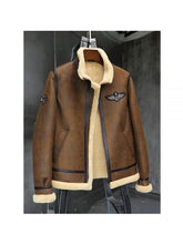 Load image into Gallery viewer, New Mens 2022 Thick Winter Sheepskin Shearling Fur  Motorcycle Leather Long Bomber Jacket Coat
