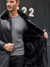 Load image into Gallery viewer, Mink Fur Coat Long Fur Outwear Black Leather Overcoat
