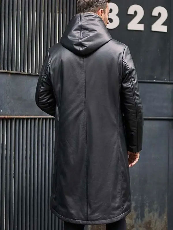 Cowhide Shearling Fur Parkas Hooded Leather Coat 