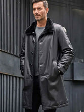 Load image into Gallery viewer, Black Fur Leather Parkas Long Trench Coat
