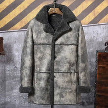 Load image into Gallery viewer, Men&#39;s Hunting Leather Shearling Bomber Trench Coat
