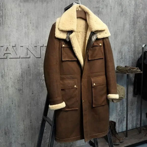 Men's Brown Shearling Leather Coat