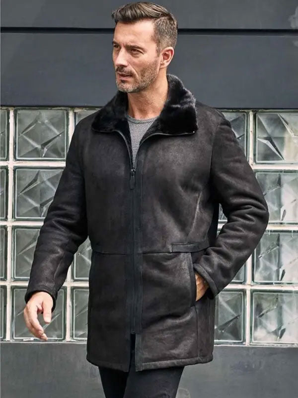 Fur Outwear Winter Black Mink Overcoat Lapel Leather Jacket