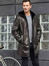 Load image into Gallery viewer, Shearling Fur Hooded Leather Trench Coat Outerwear 
