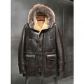 Mens B3 Leather Bomber Shearling Trench Coat 