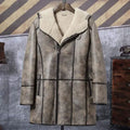 Men's Distressed Grey Shearling Leather Long Coat
