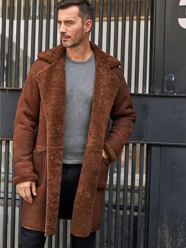 Mens Fur Leather Trench Overcoat | Shearling Coats | Leather Outterwear