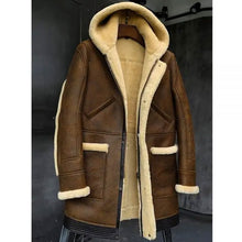 Load image into Gallery viewer, Sheepskin Coat Hooded Leather Jacket Fur Coat Mens Winter Coats Long Fur Jacket
