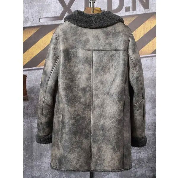Men's Hunting Winter Real Leather Shearling Bomber Long Jacket Trench Coat
