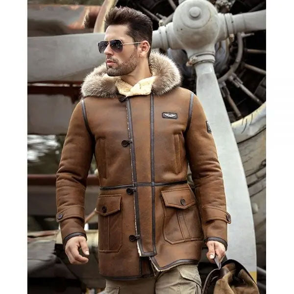 New Men's Winter 2022 Bomber Hooded Leather Long Jacket Coat - Fur Mink Fur Collar Jacket Coat