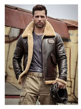 Load image into Gallery viewer, Leather Jacket Fur Coat Airforce Flight Jacket
