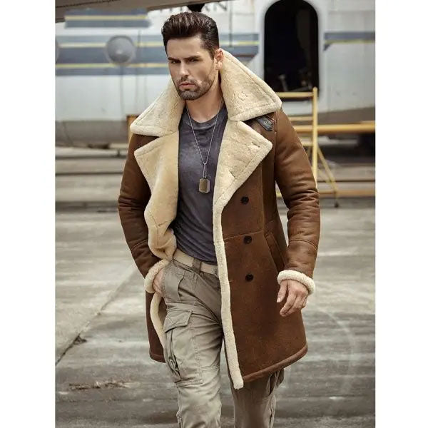 Shearling Bomber Aviator Leather Trench Coat | Men's Shearling Coats