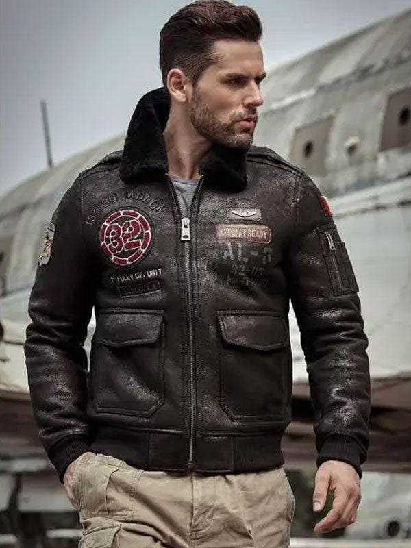 Men's Air-force B3 Flight Aviator Coat Embroidered Long Jacket With Patches