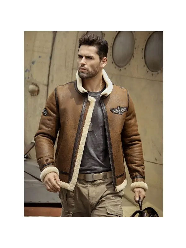  Men Sheepskin Shearling Motorcycle Leather Jacket 