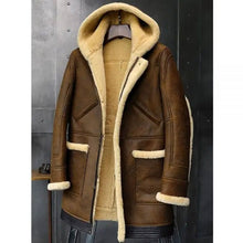 Load image into Gallery viewer, Sheepskin Coat Hooded Leather Jacket Fur Coat Mens Winter Coats Long Fur Jacket
