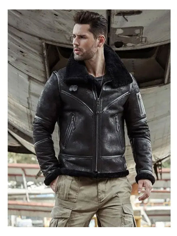 Aviator Winter Fur Bomber Leather Jacket | Aviator Shearling Jackets 