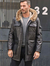Load image into Gallery viewer, Mink Coat Long Winter Overcoat Black Leather Parkas Fur Outwear

