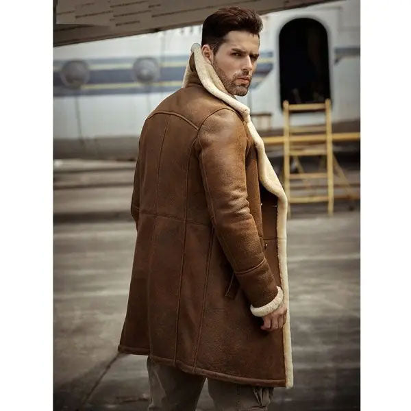 Shearling Bomber Aviator Leather Trench Coat | Men's Shearling Coats
