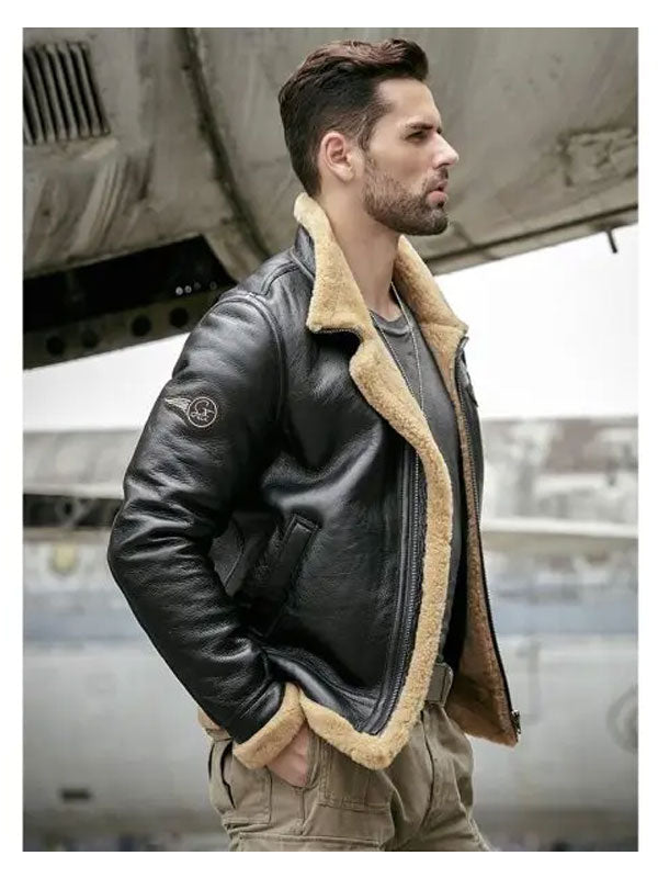 Mens Thick Winter Sheepskin Motorcycle Shearling Fur Leather Bomber Jacket Coat 