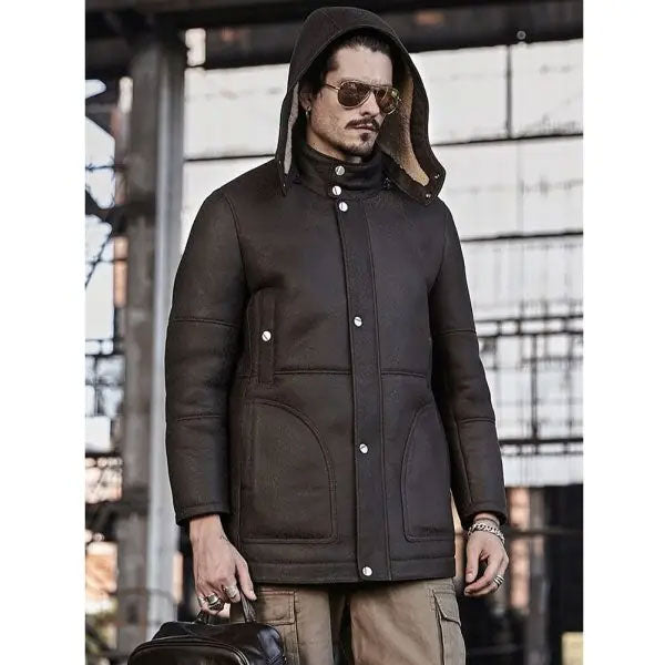 Hooded Shearling Leather Trench Coat | Shearling Coats | Trench Coats