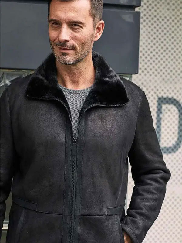 Fur Outwear Winter Black Mink Overcoat Lapel Leather Jacket