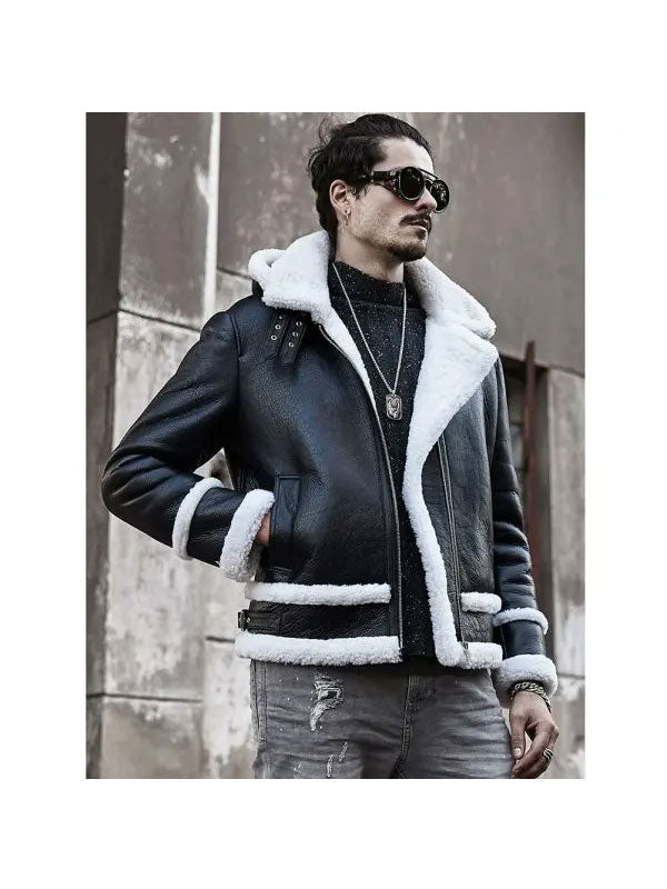 Bomber Hooded Sheepskin Leather Jacket | Short Fur Shearling Coats 