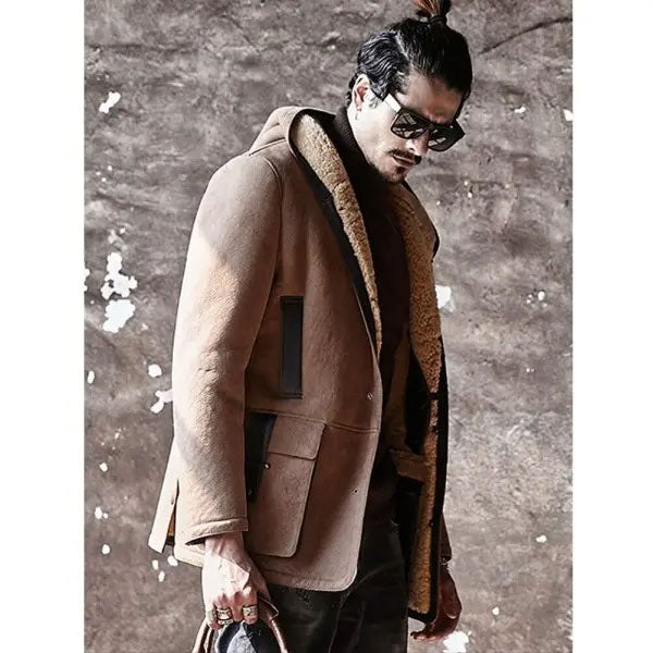 Men's Shearling Hooded Leather Trench Coat | Shearling Trench Coat 
