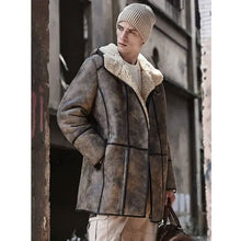 Load image into Gallery viewer, Mens Bomber Shearling Fur Hooded Winter Long Leather Jacket Trench Coat
