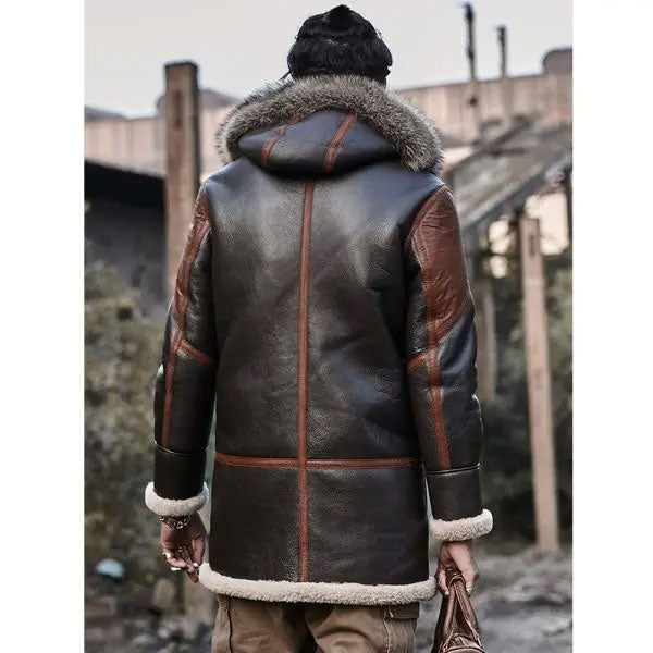 Men's Hooded Bomber Shearling Leather Trench Coat | Shearling Longcoat