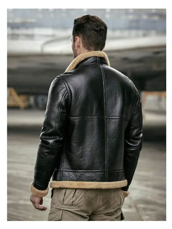 Mens Thick Winter Sheepskin Motorcycle Shearling Fur Leather Bomber Jacket Coat 