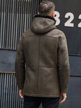 Load image into Gallery viewer, Mens Fur Coat Green Leather Overcoat Hooded Wool Parkas Warmest Winter Outwear
