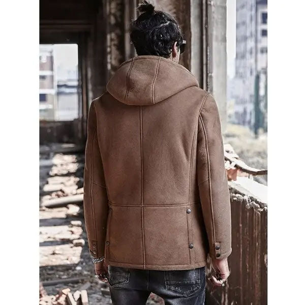 Men's Shearling Hooded Leather Trench Coat | Shearling Trench Coat 