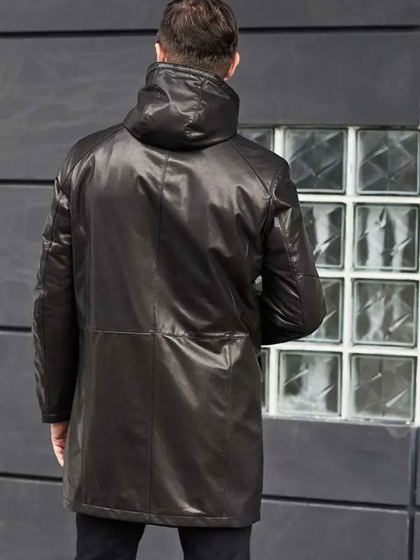 Shearling Fur Hooded Leather Trench Coat | Men's Shearling Coat Online