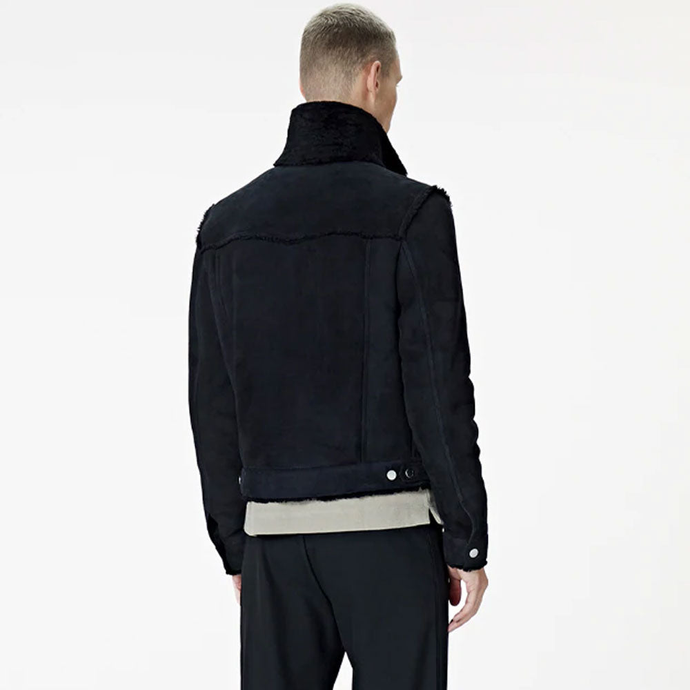 Mens Shearling Leather Jacket | Suede Jacket | Black Shearling Jacket 